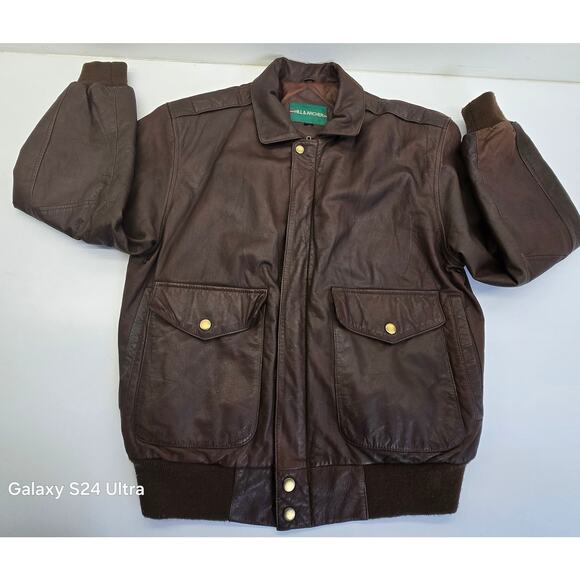 Vintage Hill & Archer Brown Leather Aviator Flight Bomber Insulated Jacket Men M - Picture 3 of 10